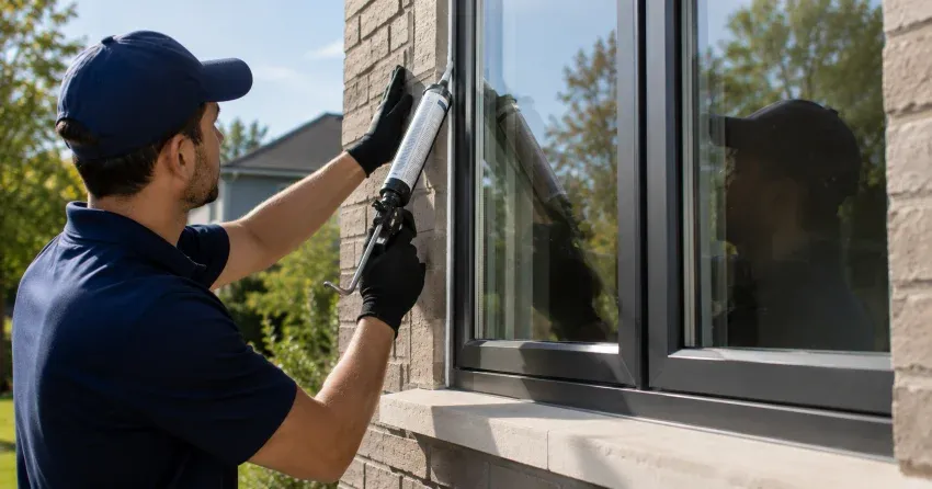Aluminum window frame with double glazed insulated glass unit installed in a residential wall in Mimico, Etobicoke