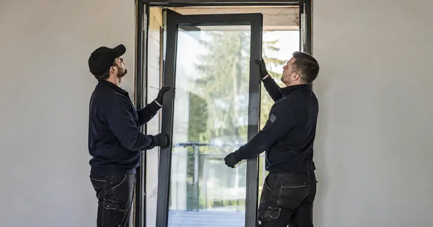 new glass panel being fitted into door frame in Mimico, Etobicoke