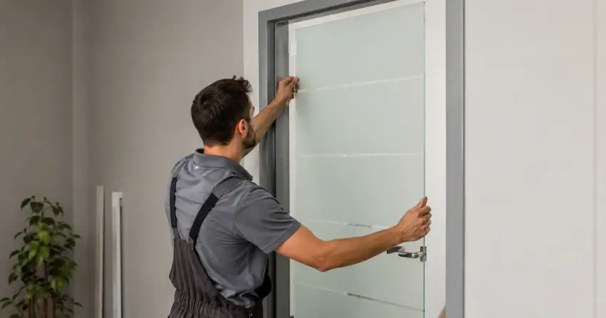 frosted glass interior door panel installation in New Toronto, Etobicoke