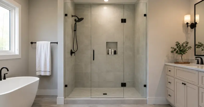 new frameless glass shower door installed in Etobicoke