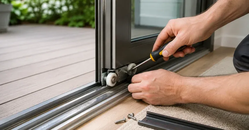 sliding door fix West Deane Park, Etobicoke technician diagnosing track issue