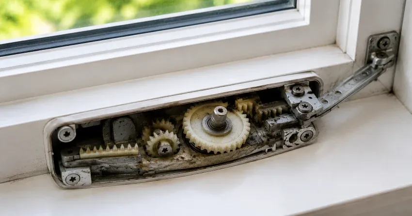 technician replacing casement window crank operator in Etobicoke home