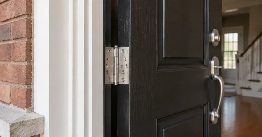technician repairing a front door lock and frame in Long Branch, Etobicoke