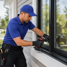 A front door replaced with new locking hardware